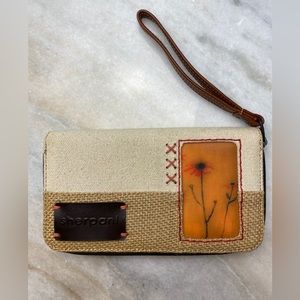 Sherpani Burlap Wallet/Clutch/Phone Holder with Leather Strap